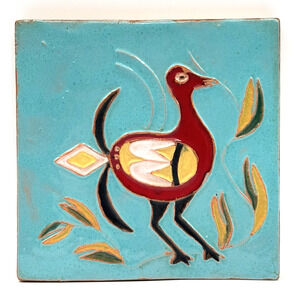 Pablita Velarde Signed Glazed Clay Tile Bird Santa Clara Pueblo Southwest Native